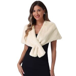Bridal Stoles Evening Party Winter Wrap Faux Fur Shawl Shrug Beige